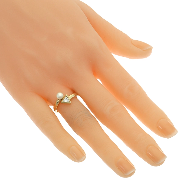 Ring, 14K, Gelbgold, Perle, Zirkonia