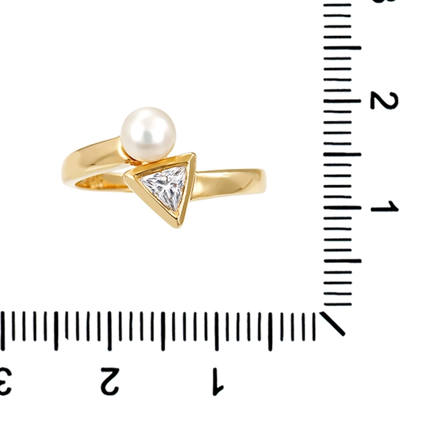 Ring, 14K, Gelbgold, Perle, Zirkonia