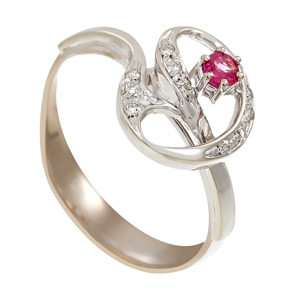 Ring, 14K, Weißgold, Rubin, Diamanten