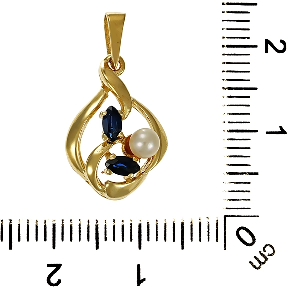 Anhänger, 8K, Gelbgold, Saphire, Perle