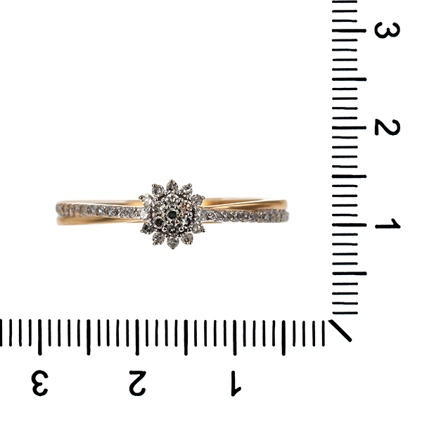 Ring, 9K, Gelb-/Weißgold, Diamanten