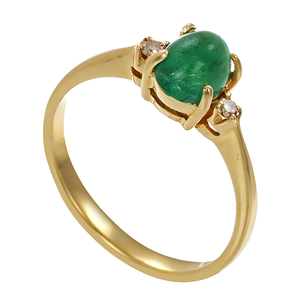 Ring, 14K, Gelbgold, Smaragd, Brillanten