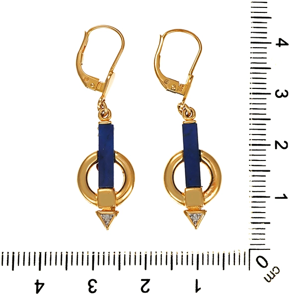 Ohrhänger, 8K, Gelb-/Weißgold, Lapis, Zirkonia