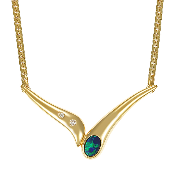 Collier, 14K, Gelbgold, Opaltriplette, Brillanten