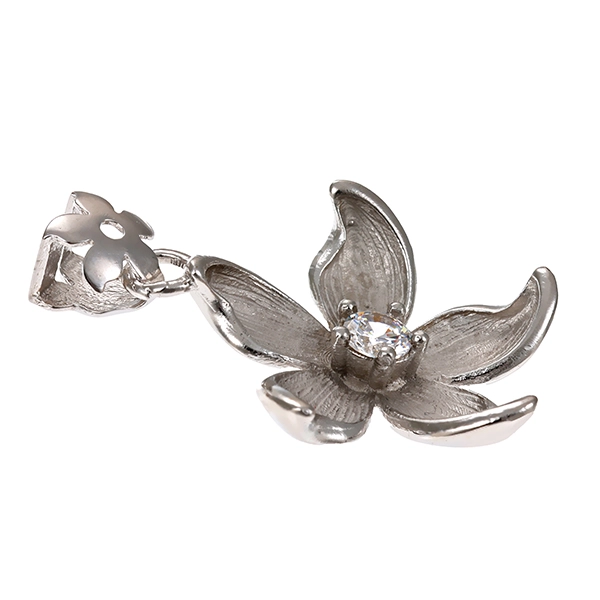 Anhänger, 18K, Weißgold, Zirkonia, Blume