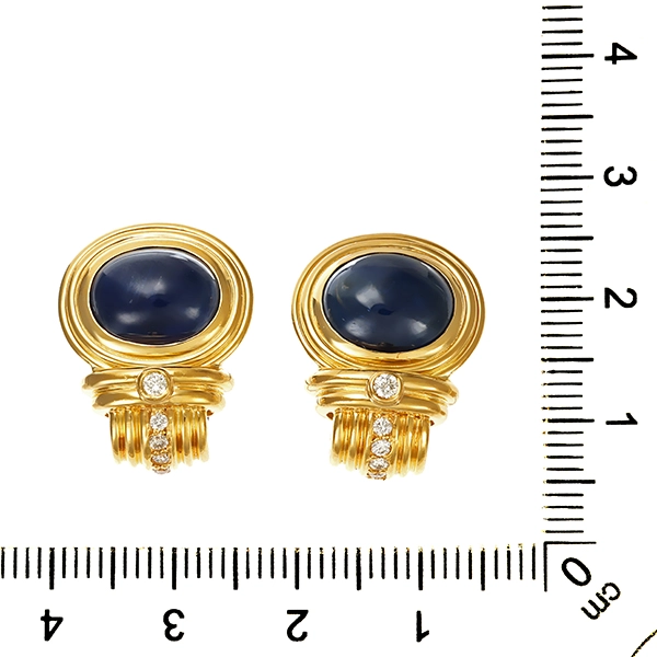 Clip-Stecker, 18K, Gelbgold, Saphire, Brillanten