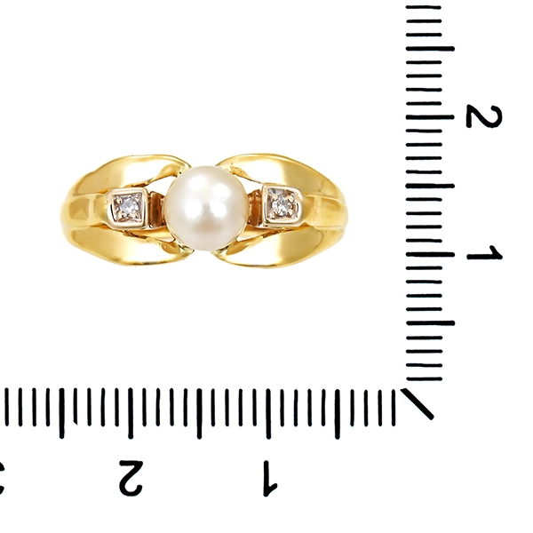Ring, 18K, Gelbgold, Zuchtperle, Diamanten