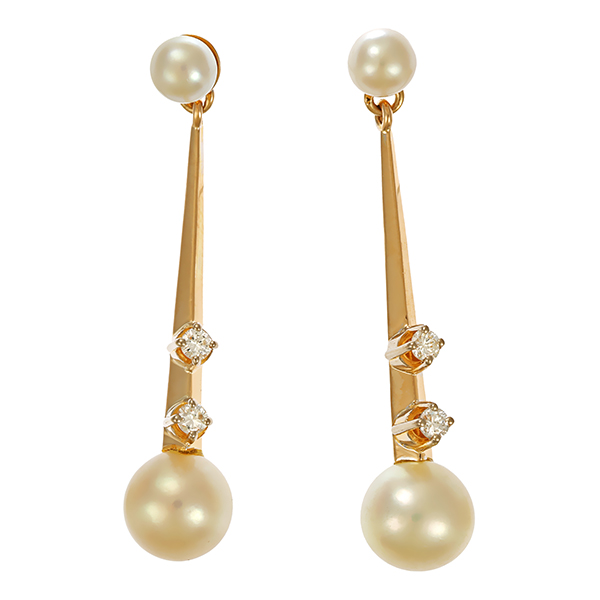 Steckhänger, 14K, Gelbgold, Perlen, Brillanten