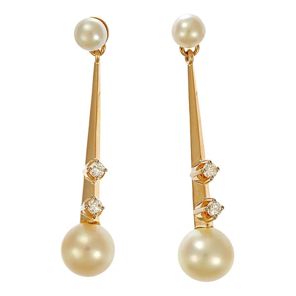 Steckhänger, 14K, Gelbgold, Perlen, Brillanten