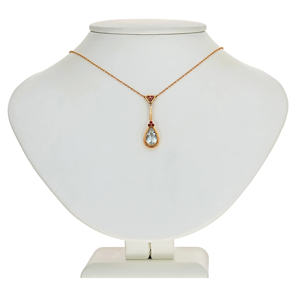 Collier, 14K, Gelbgold, Aquamarin, synth. Rubin