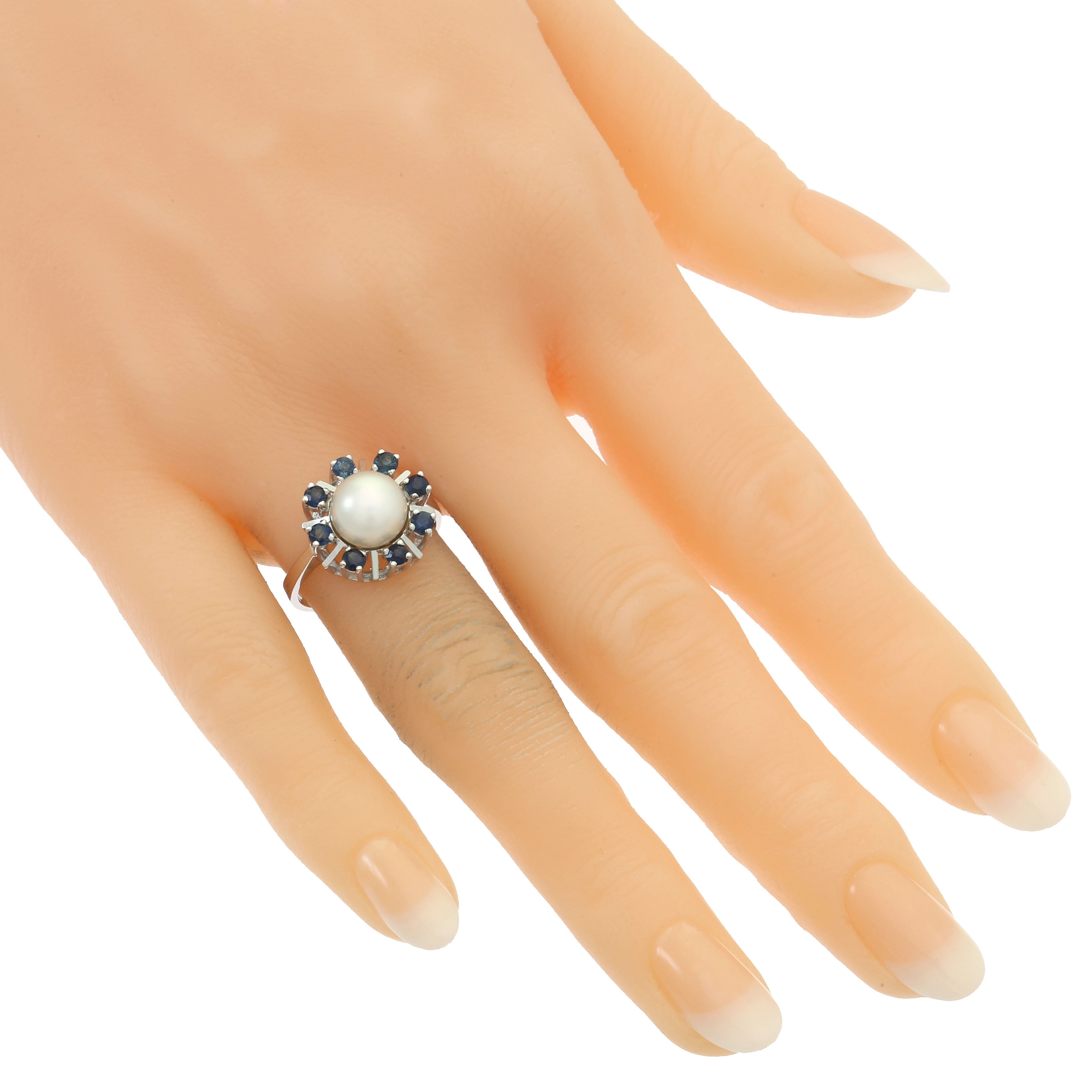 Ring, 14K, Weißgold, Saphir, Perle