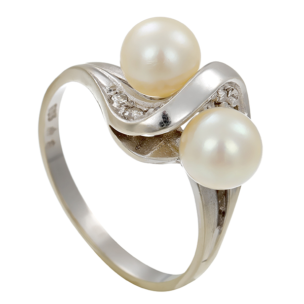 Ring, 14K, Weißgold, Perlen, Diamanten