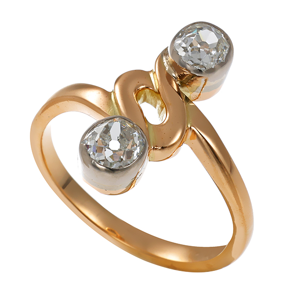 Ring, 14K, Gelb-/Weißgold, Diamanten, Antikstil