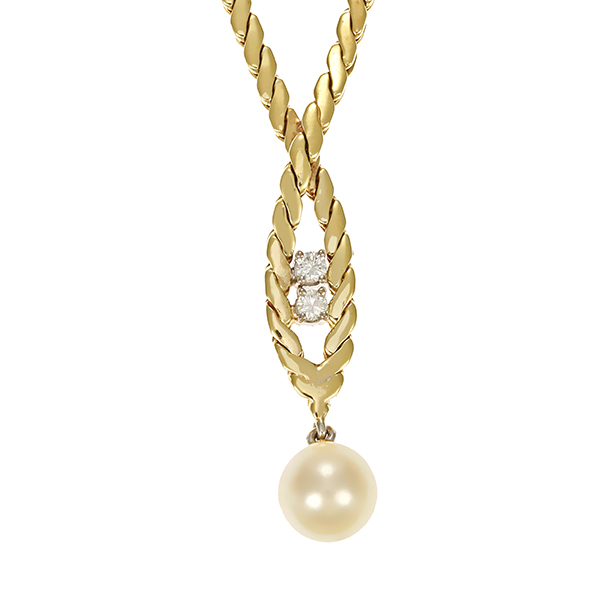 Collier, 14K, Gelbgold, Brillant, Perle