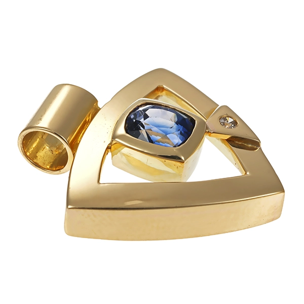 Anhänger, 14K, Gelbgold, Saphir, Brillant