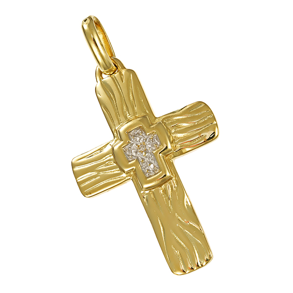 Anhänger, 14K, Gelb-/Weißgold, Diamant, Kreuz