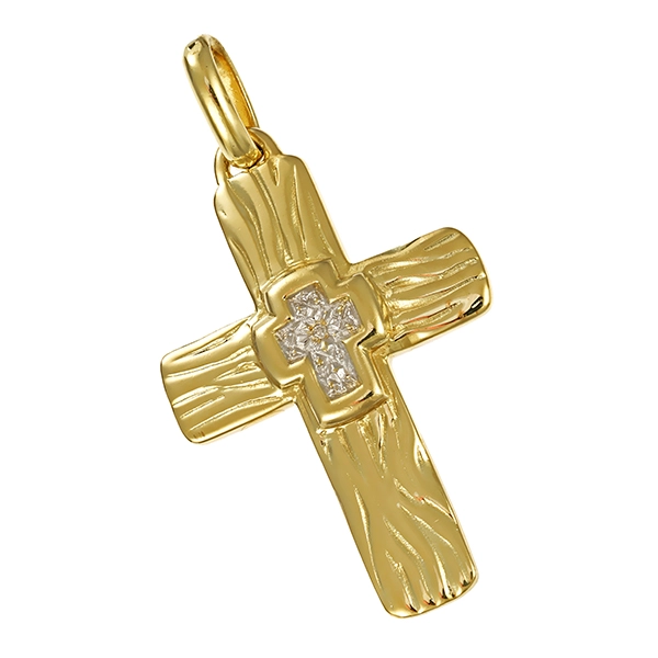 Anhänger, 14K, Gelb-/Weißgold, Diamant, Kreuz