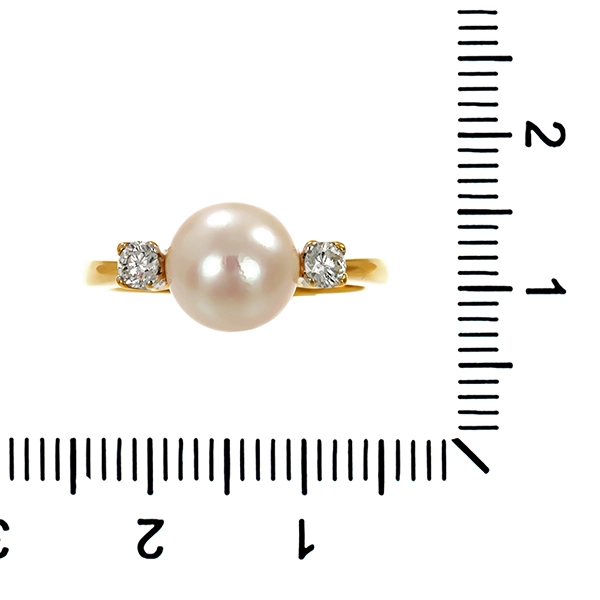 Ring, 18K, Gelbgold, Brillanten, Perle