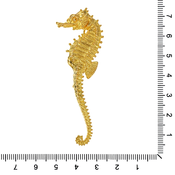 Brosche, 18K, Gelbgold, Seepferd