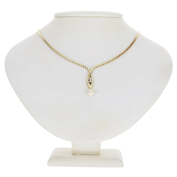 Collier, 14K, Gelbgold, Brillant, Perle