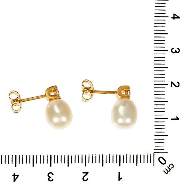 Ohrstecker, 14K, Gelbgold, Brillanten, Perlen