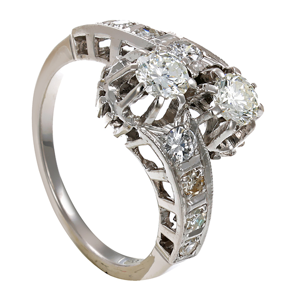 Ring, 14K, Weißgold, 2 Brill 0,60ct, 2 Brillanten 0,16ct, 6 Diamanten
