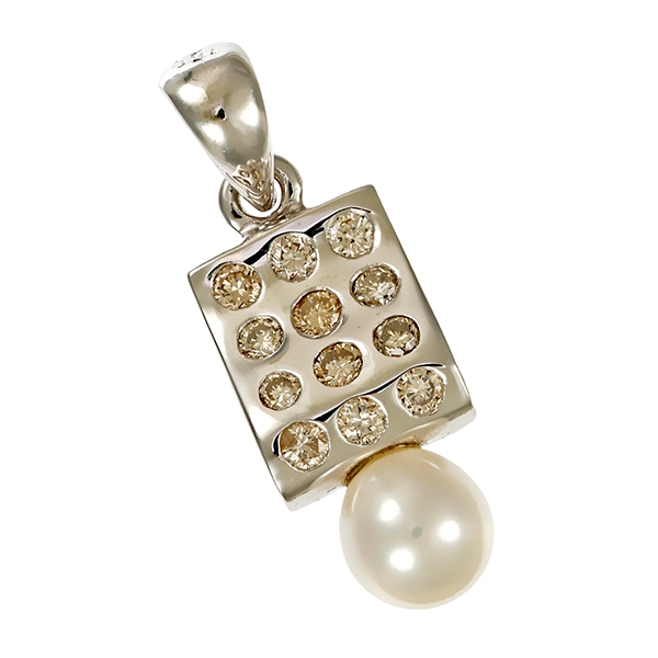 Anhänger, 14K, Weißgold, Perle, Brillant