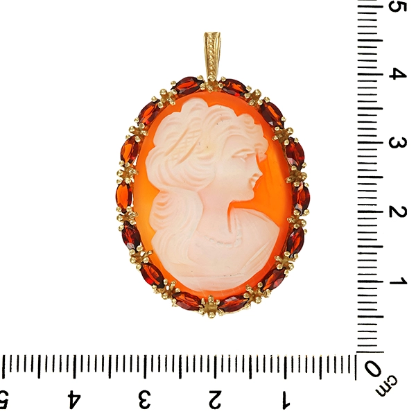 Anhänger, 8K, Gelbgold, Gemme, Granat