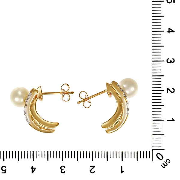 Steckcreolen, 14K, Gelbgold, Perlen, Zirkonia