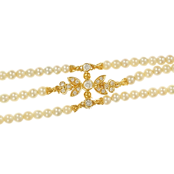 Perlenarmband, 18K, Gelbgold, Brillanten