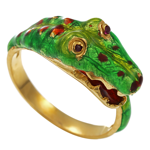 Ring, 18K, Gelbgold, Emaille, Rubin