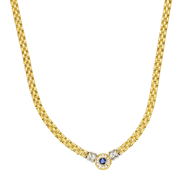 Collier, 18K, Gelb-/Weißgold, Saphir, Brillanten