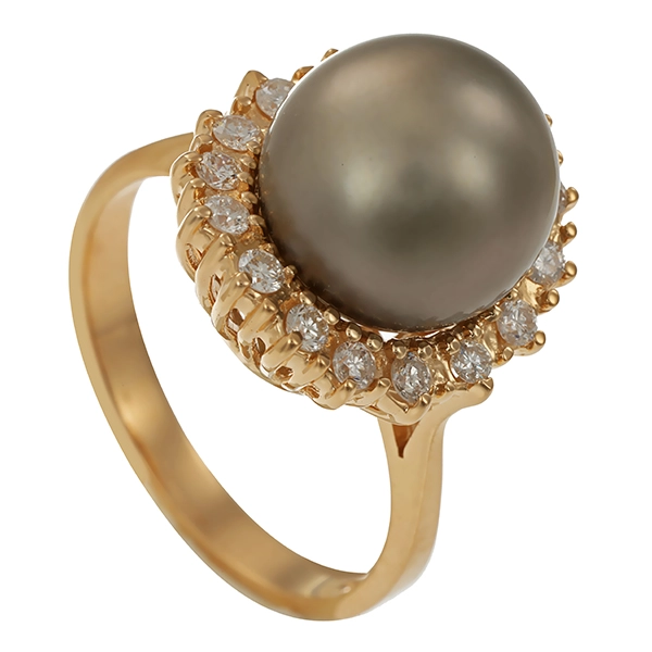 Ring, 14K, Gelbgold, Perle, Brillant