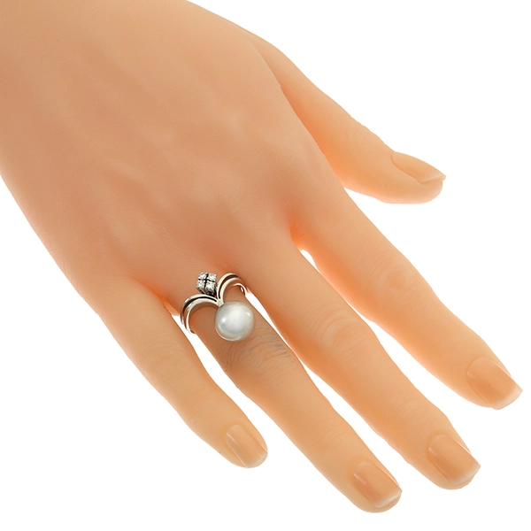 Ring, 18K, Weißgold, Perle, Brillanten