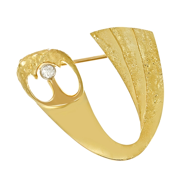 Brosche, 14K, Gelbgold, Brillant