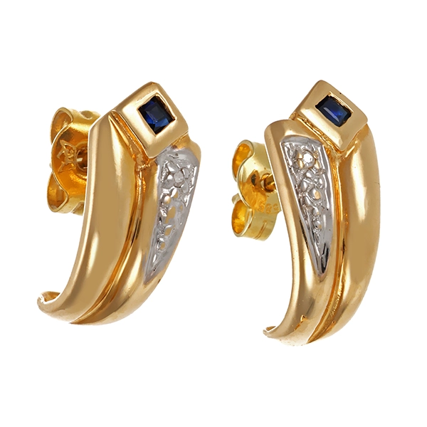 Ohrringe, 14K, Gelb-/Weißgold, Saphir, Diamant