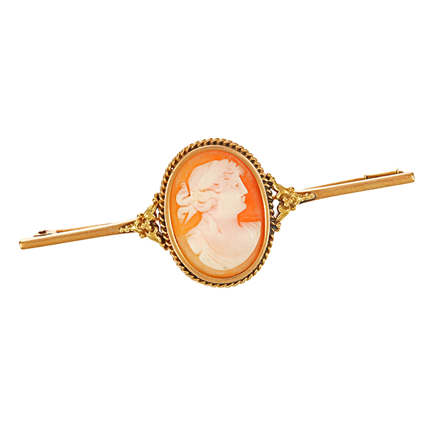 Brosche, 14K, Gelbgold, Kamee