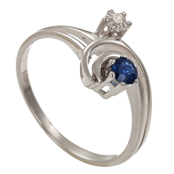 Ring, 14K, Weißgold, Saphir, Diamant