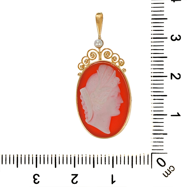 Anhänger, 14K, Gelbgold, Flussperle, Kamee