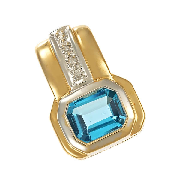 Anhänger, 14K, Gelb-/Weißgold, Topas blau, Diamant