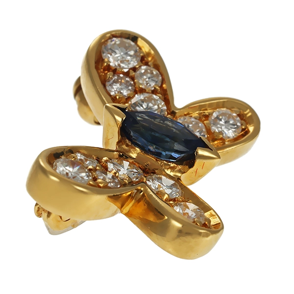 Brosche, 18K, Gelb-/Weißgold, Brillanten, Saphir