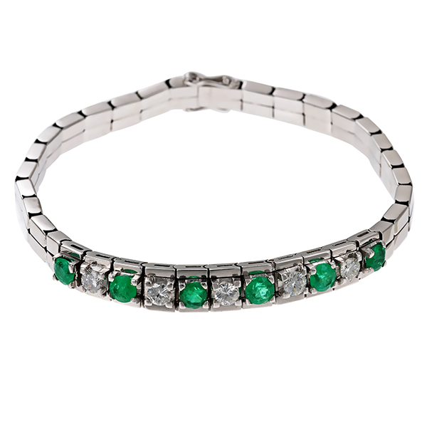 Armband, fantasie-, 14K, Weißgold, Smaragde, Brillanten