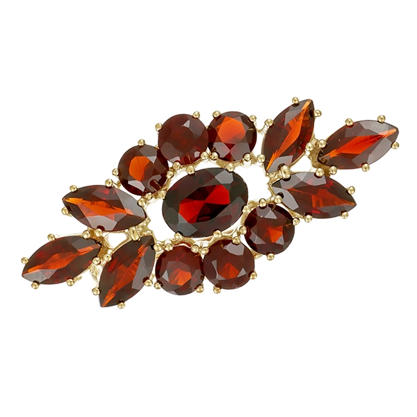Brosche, 8K, Gelbgold, Granat