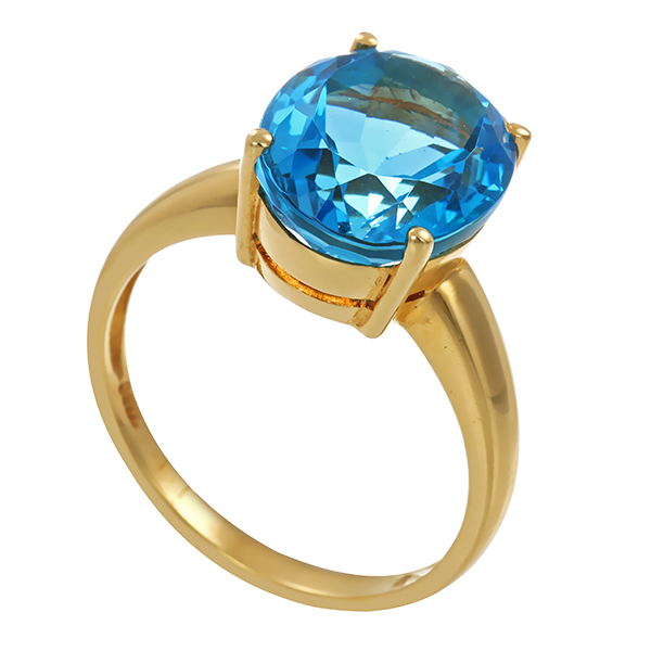 Ring, 18K, Gelbgold, Topas blau behandelt