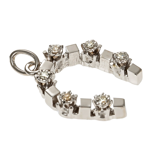 Anhänger, 14K, Weißgold, Diamanten, Hufeisen
