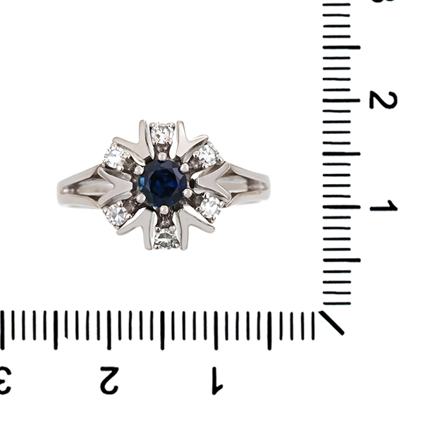 Ring, 14K, Weißgold, Saphir, Diamanten