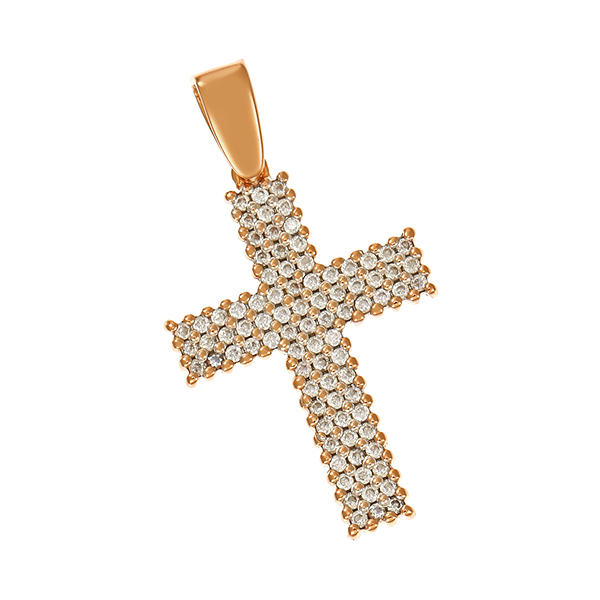 Anhänger, 15K, Rotgold, Zirkonia, Kreuz