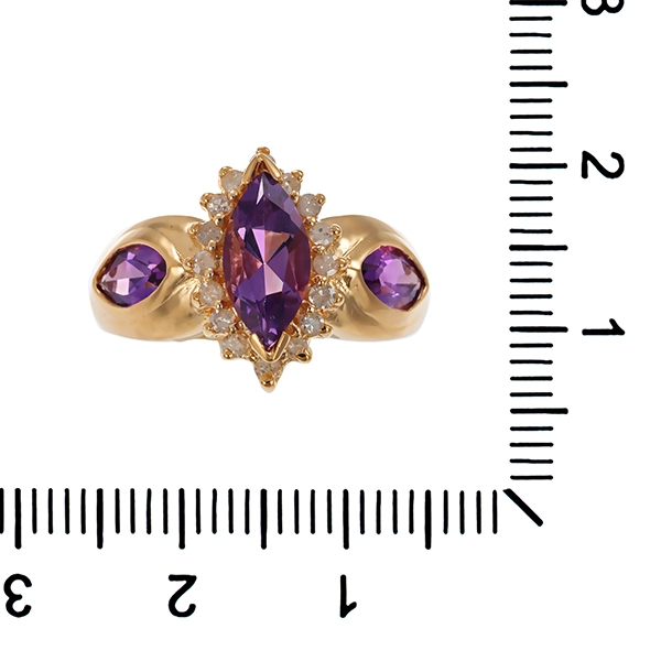 Ring, 14K, Gelbgold, Amethyste, Diamanten