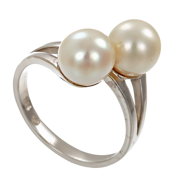 Ring, 14K, Weißgold, Perlen