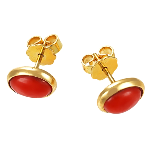 Ohrtstecker, 18K, Gelbgold, Koralle